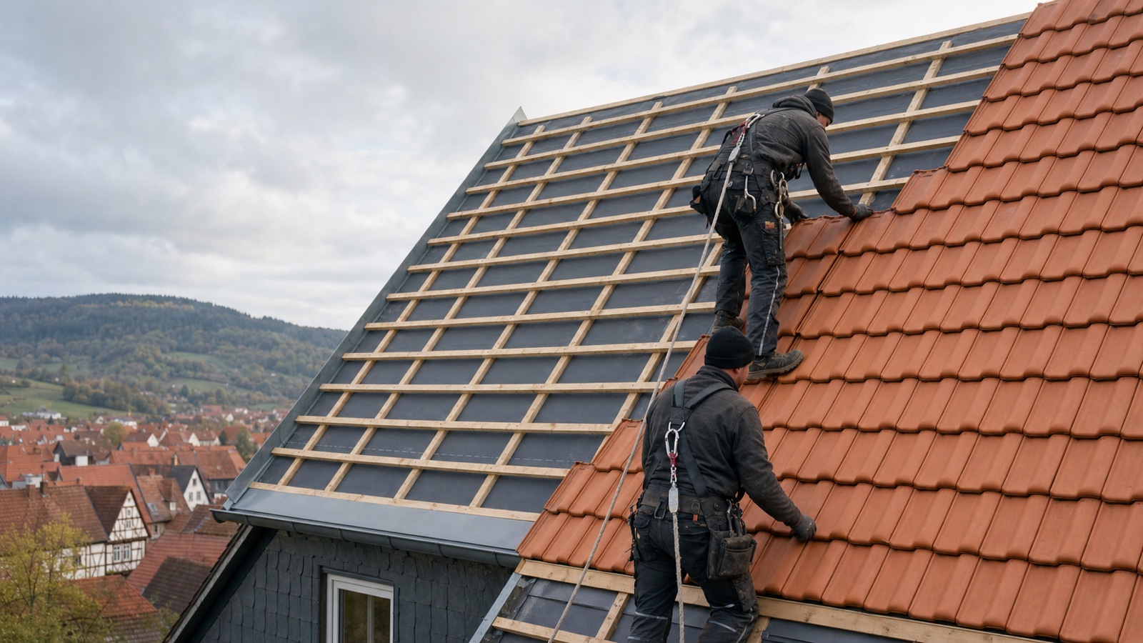 Dachdecker bei einer Dachsanierung in Meiningen